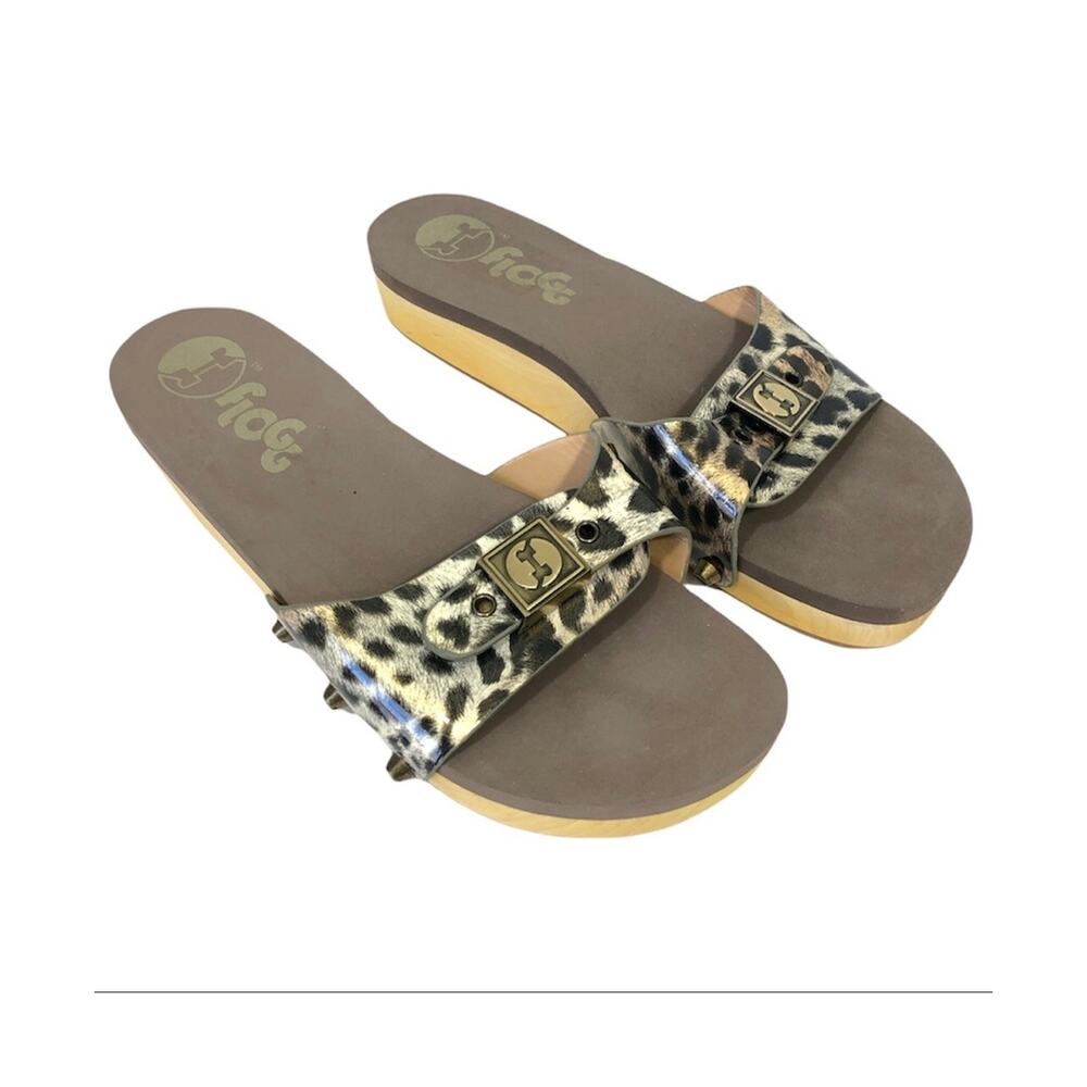 Flogg Sandal Nikita Leopard Wood Platform 8